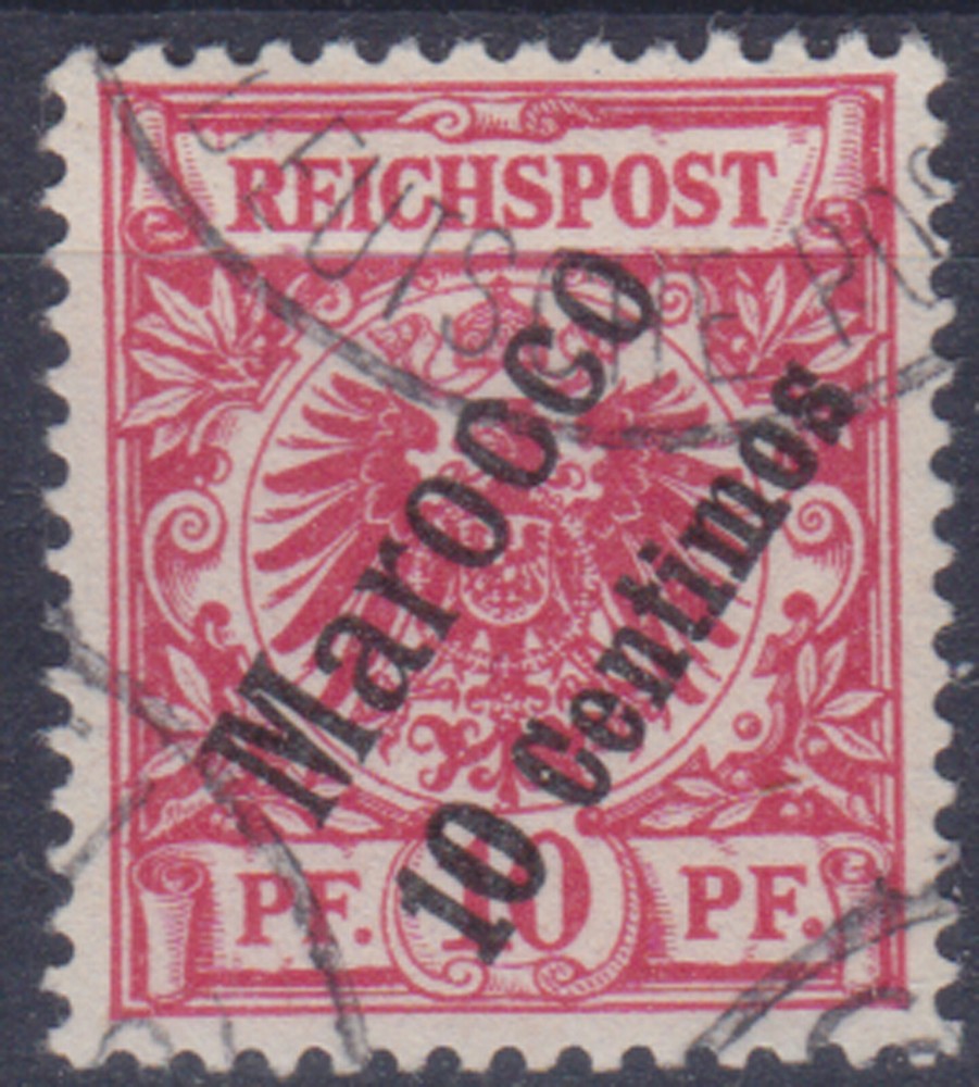 DP Morocco 3 d O 10 C on 10 Pf Crown/Eagle purple red, certified Jäschke L BPP