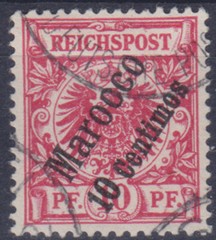 DP Morocco 3 d O 10 C on 10 Pf Crown/Eagle purple red, certified Jäschke L BPP