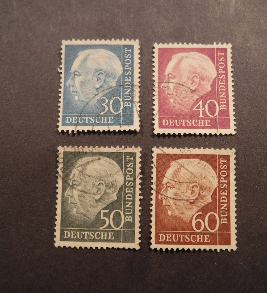 Scott# 712-715, 1954-1960, 30,40,50 &,60, pf., Pres. Theodor Heuss, Used Stamps.
