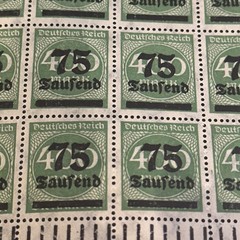 Weimar Deutsches Reich Stamps 400 Marks Overprinted 75 Tausend 2 sheets 100 per