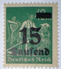Travelstamps; 1923 Germany OP Stamp #279 -15 Tausend on 40m Farming Mint MNH OG
