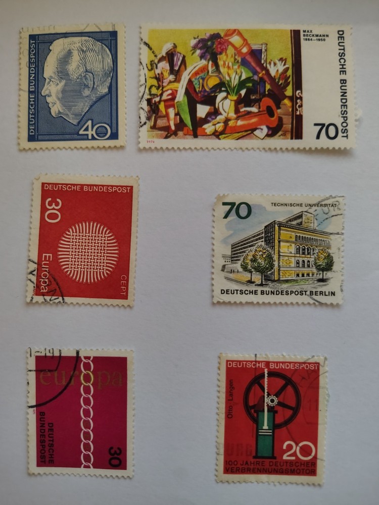 GERMANY DEUTSCHE stamps, mix of 6 stamps between the years 1959-1974.