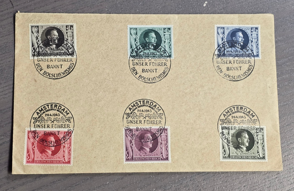 WWII WW2 Nazi German Third Reich NSDAP Cover w 1943 Hitler Birthday Stamp Set