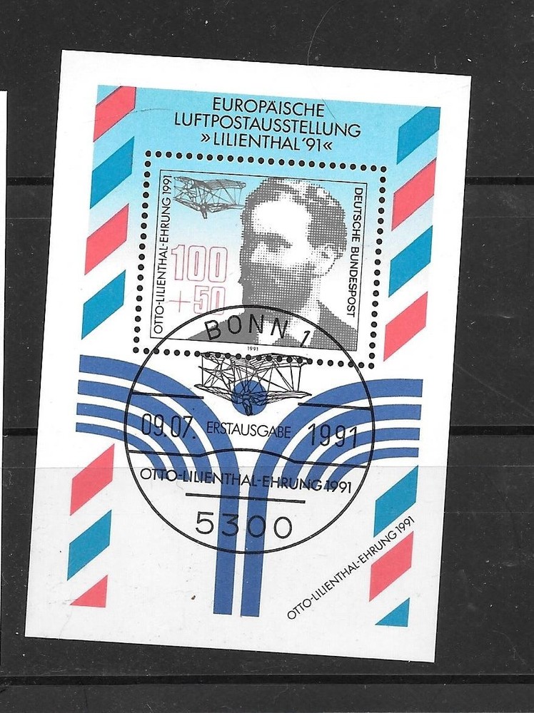 GERMANY SC #B713 1991 OLD FIRST GILDER FLIGHT SOUVENIR SHEET S/S CTO USED STAMP