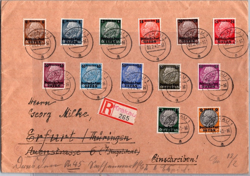 GERMANY 1940 WWII POLAND OCCUP REG COVER OVERPRINT SET ADDR & POSTMARK KRAKAU