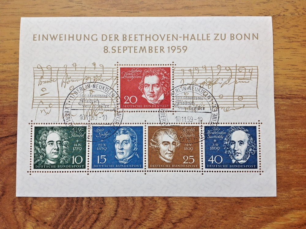 WEST GERMANY 1959 Beethoven Miniature Sheet SG MS1233a Used CV £65) Free UK P&P