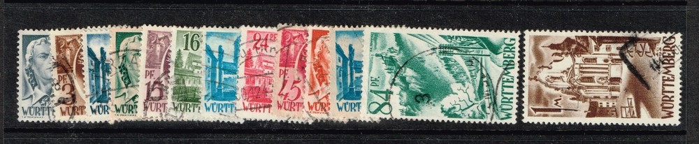 Post WW2 Occupied GERMANY Wurtemmberg Stamp Set Complete French Zone #8N1-13