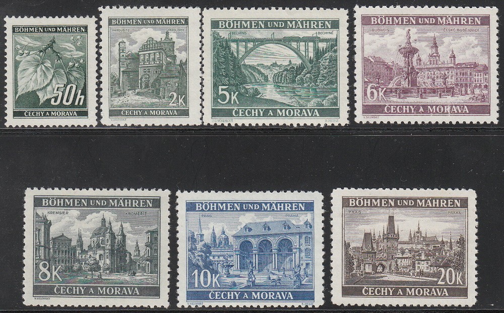 Stamp Germany Bohemia Czech Mi 055-61 Sc 26,43-8 1940 WWII Fascism Castle MNH