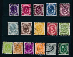 Germany „NUMERALS & POST HORN (1951-52“) #670 – 685 COMPLETE; CV $41
