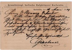 German Empire Grand Ducal Matter Bad. Court Gardening Karlsruhe 1889