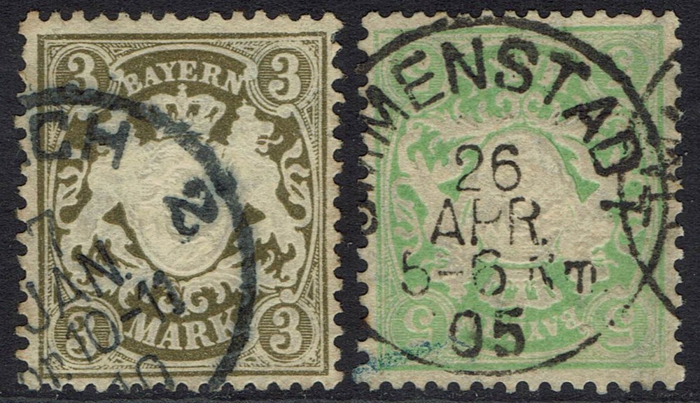BAVARIA 1900 EMBOSSED ARMS 3MK AND 5MK VERTICAL WAVY LINE WMK USED