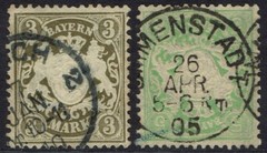 BAVARIA 1900 EMBOSSED ARMS 3MK AND 5MK VERTICAL WAVY LINE WMK USED