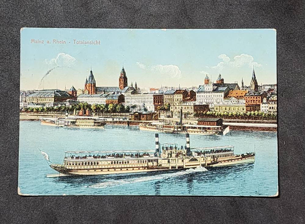 WW1 WWI German Deutsche soldiers postcard w Feldpost stamp MAINZ Germany 1914