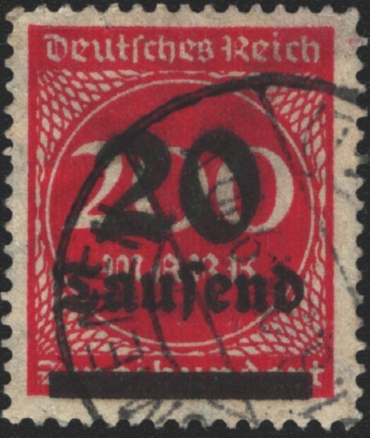 Rare 1923 German Inflation Era 20T on 200m brt rose red Wmk 126 Perf 14 Stamp