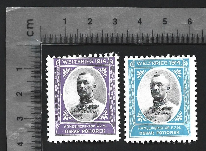 (AOP) Germany WWI WELTKRIEG 1914 poster stamps (2) OSKAR POTIOREK F.Z.M. MNH