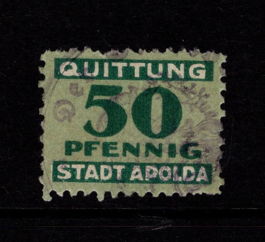 Germany Apolda 1900s 50p Quittung Revenue Used – S56445