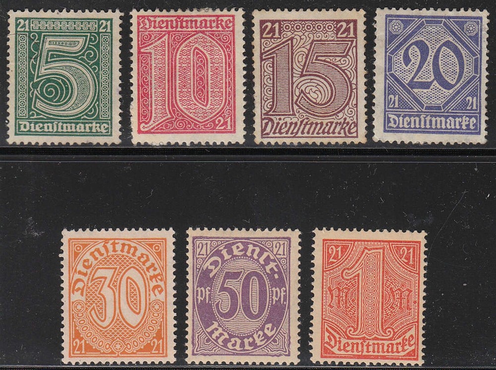 Stamp Germany Official Mi 016-22 Sc OL9-15 1920 Dienst Reich Nr. 21 Set MNH