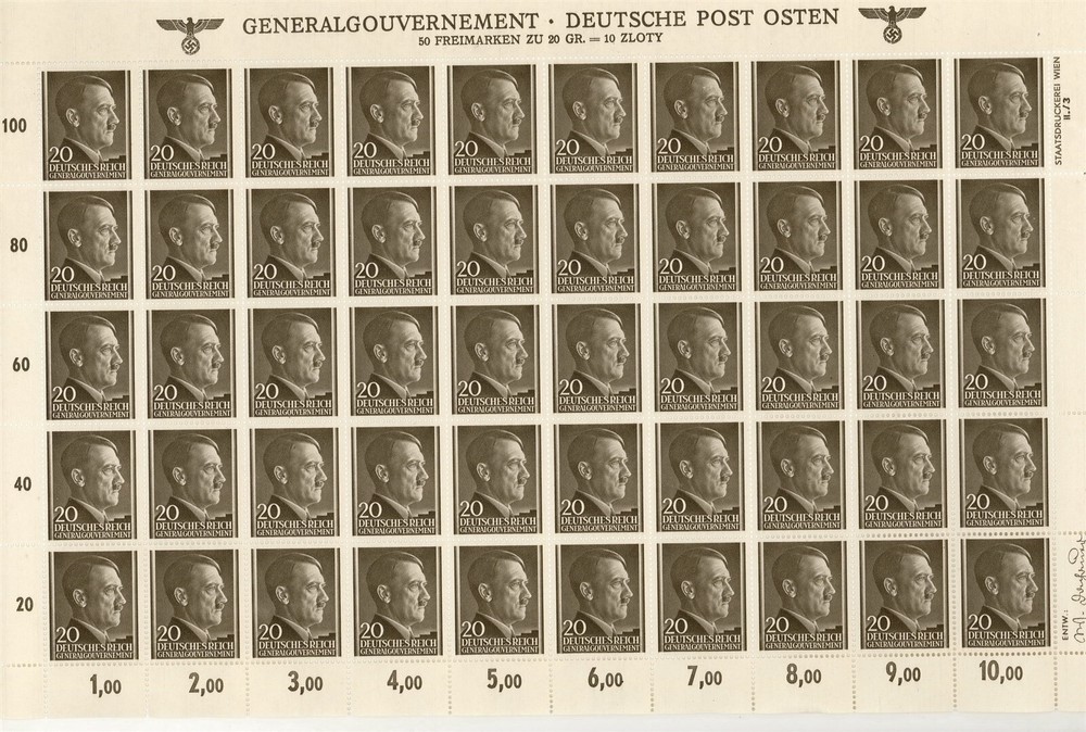 Stamp Germany Poland General Gov’t Mi 077 Sheet WWII 3rd Reich Hitler MNH