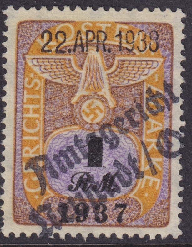 Stamp Germany Poland Revenue WWII Court Document Fee 1937 1 RM Used