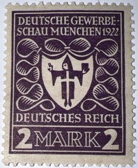 Travelstamps: Germany Stamp Sc 213 Mi 200 Sg 119 Arms of Munich – 2 Mark MOGNH