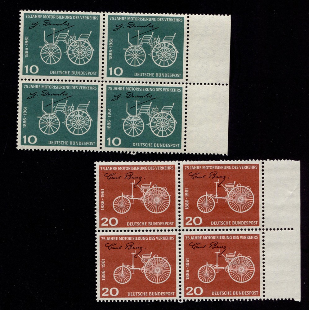 OPC 1961 Germany 75 yrs Motorized Traffic Set Sc#840-1 Mi#363-4 Blocks MNH