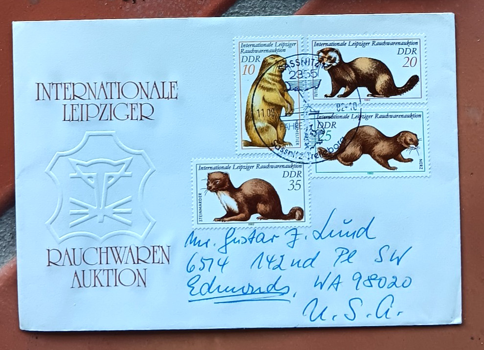 EAST GERMANY 1982 OTTER BEAVER BADGER MAMMALS SET CACHET FDC