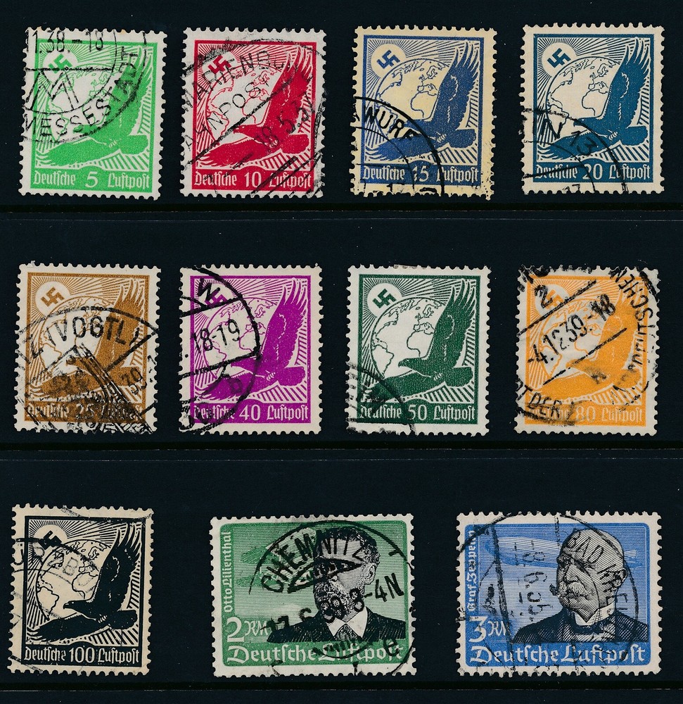 Stamp Germany Mi 529-39 Sc C46-56 1934 3rd Reich Era Airmail Flugpost Globe Used