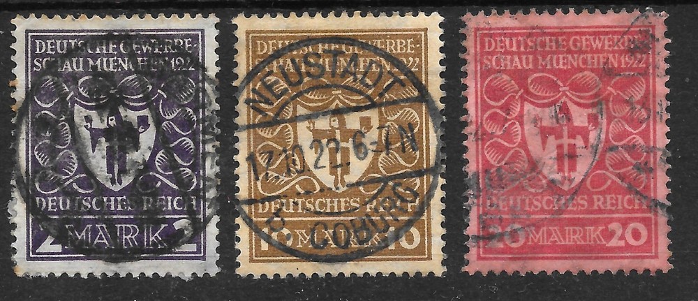 GERMANY REICH 1921/22 SG199/202/203, VERY GOOD USED.
