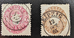 Germany Saxony. Coat of Arms. Scott’s #s 17 & 19. Used. sal’s stamp store.