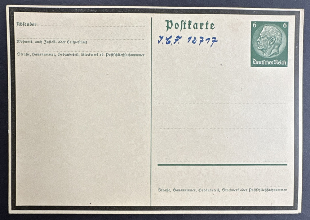 Germany 1934 Postal Card Hindenburg 6pf P225 Black Border