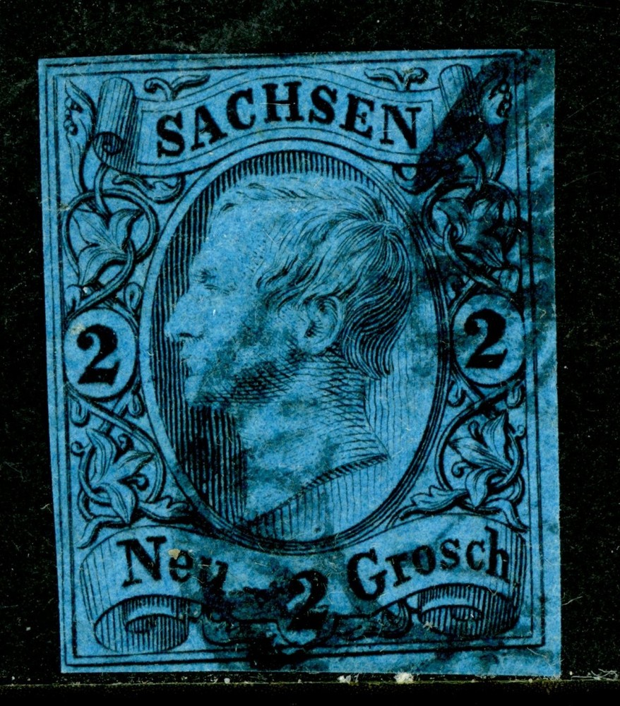 Germany States 1855 Saxoney Sachsen 2 ngr Black/Dark Blue Scott #11 VFU K867