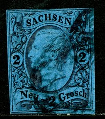 Germany States 1855 Saxoney Sachsen 2 ngr Black/Dark Blue Scott #11 VFU K867