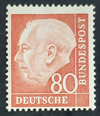 Germany, nice 1957 80pfg Th Heuss mint w/hr