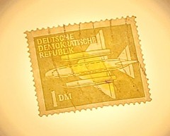 Rare used Airmail GDR stamp (Wz 2 lying), type. auction value 1200 eur