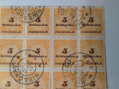 Germany 1923 Milliarden Mark Stamp Block of 12 Used Inflation Era Scott #319