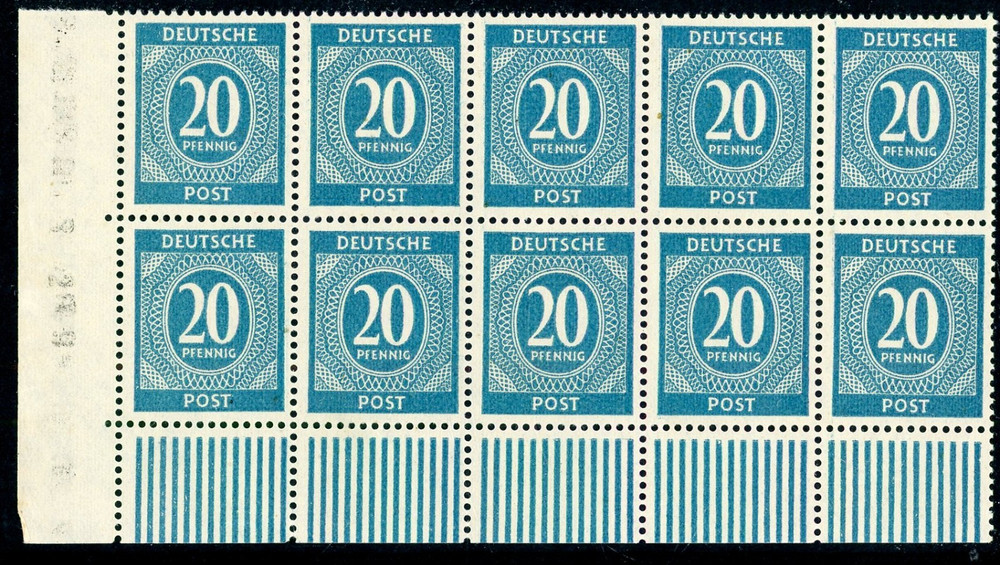 GERMANY 1946 MINT NH #516 BLOCK OF 10 BOTTOM LEFT CORNER MARGIN !! R255