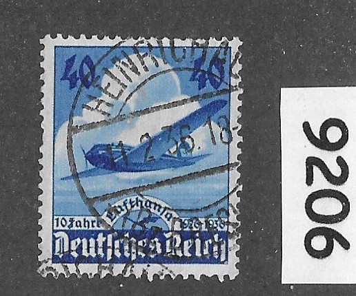 Used stamp Sc 469 Third Reich Germany Lufthansa Air service Airplane #9206