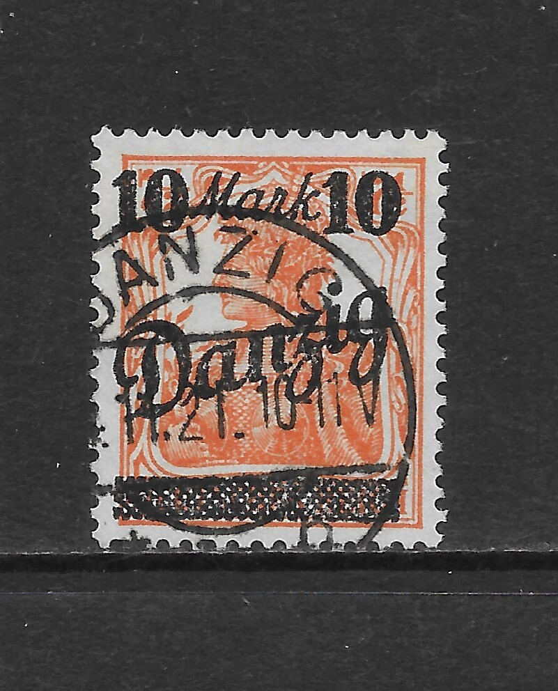 DANZIG SCOTT 30 USED VF – 1920 10m on 7.5pf ORANGE GERMANIA ISSUE