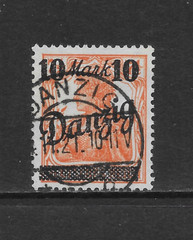 DANZIG SCOTT 30 USED VF – 1920 10m on 7.5pf ORANGE GERMANIA ISSUE