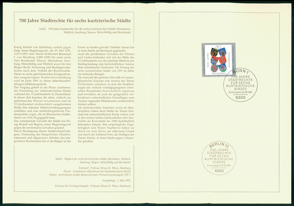 GERMANY FOLDER 1991/21 STADTRECHTE KURTRIERISCHE STÄDTE