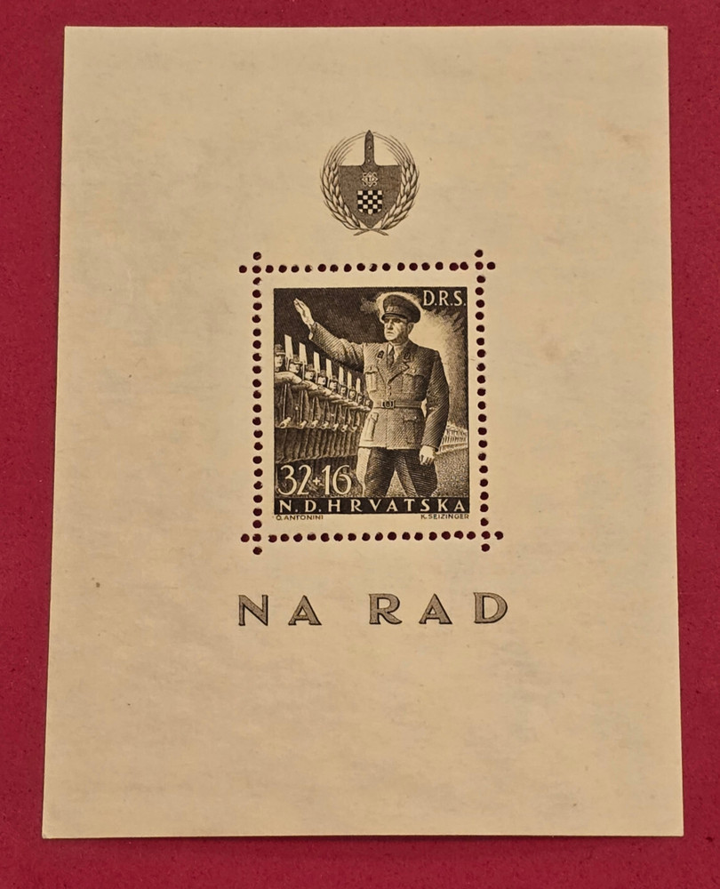 1944 WW2 WWII GERMAN CROATIA CROATIAN MILITARY GENERAL souvenir stamp sheet