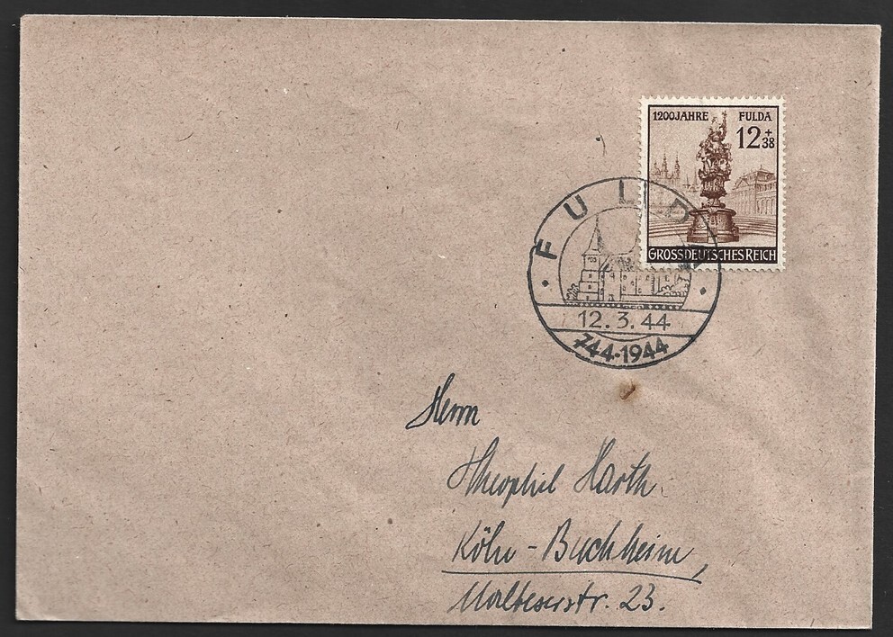 Germany 1944 Fulda 12pf+38pf on cover with FULDA special cancel