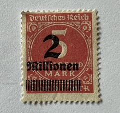 ERROR 1923 GERMANY STAMP #272/278 SURCHARGE VALUE SHIFTED TO LEFT $2M OVER $5K