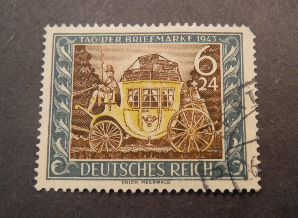 Scott#B215, 1943,6 plus 24 pf. Mail Coach to Commemorate Stamp Day, Used