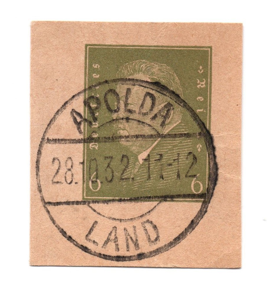Germany – 6pf deutsches reich Used Cut Square Stamp Apolda Land