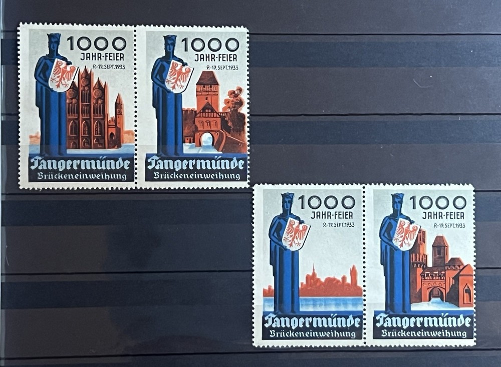 4 X 1933 JAHR FEIER TANGERMÜNDE POSTER BRIEFMARKEN Stendal Sassen-Anholt