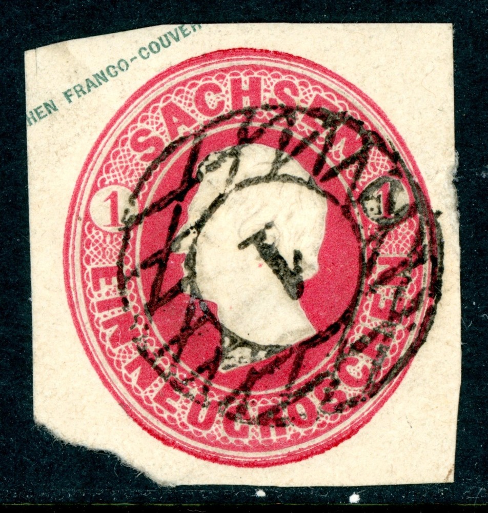 Germany 1859 Saxony King Johann 1 NG Cut Square VFU K888