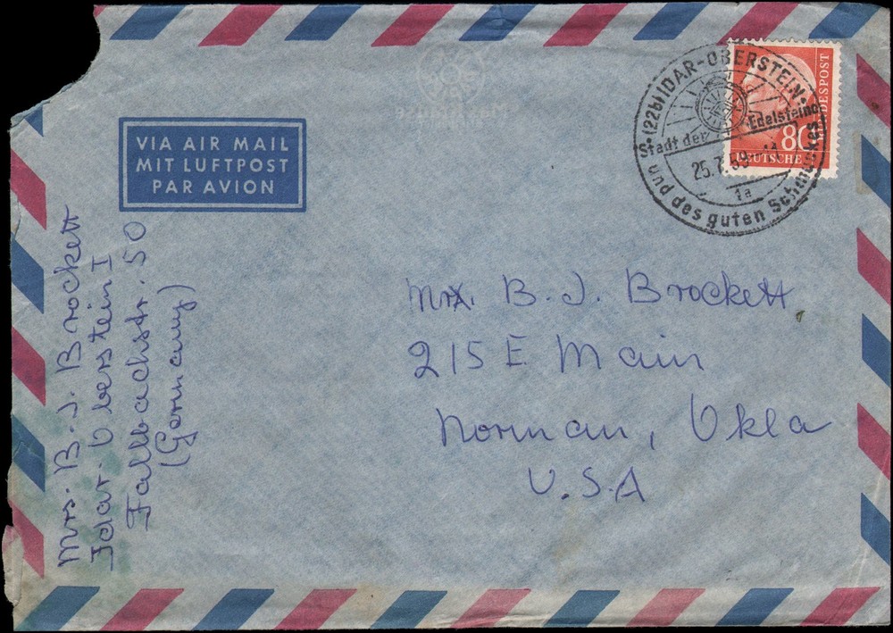 Germany #760 Idar-Oberstein to Norman OK, 1959