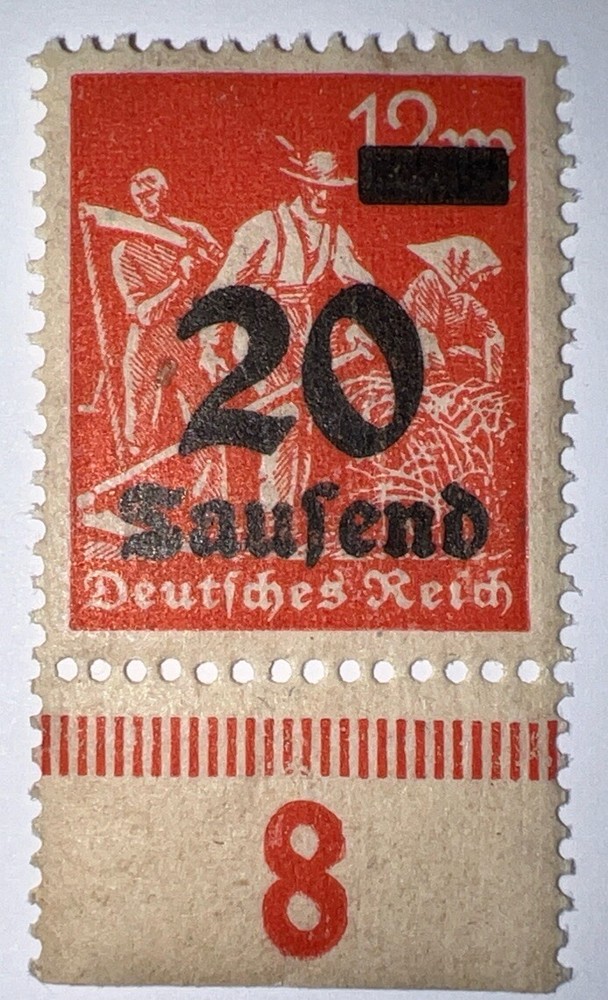 Travelstamps: 1923 Germany Stamps 20 Saufend on 12M, OP, MOGNH Never Hinged