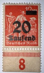 Travelstamps: 1923 Germany Stamps 20 Saufend on 12M, OP, MOGNH Never Hinged